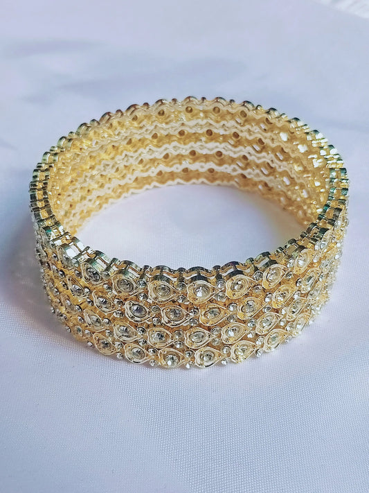 Gold Plated Triangle Bangle Set – Designer Crystal Studded 4-Piece Bracelet for Women self