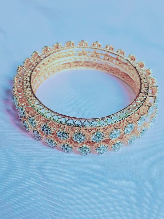 Gold Plated diamond cut Kada Bangles – Designer Bridal Bangle Set for Women (2-Piece) OM COLLECTIONS